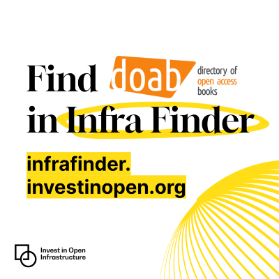 Yellow stylized globe with text "Find DOAB in Infra Finder", infrafinder.investinopen.org