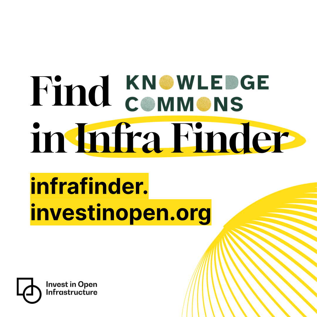 Yellow stylized globe with text "Find Knowledge Commons in Infra Finder", infrafinder.investinopen.org